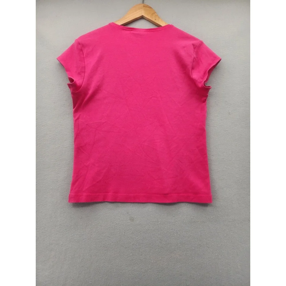 Chicos Pink V-Neck Short Sleeve T-Shirt Cotton Stretch Tee Womens‎ Size 1 Medium